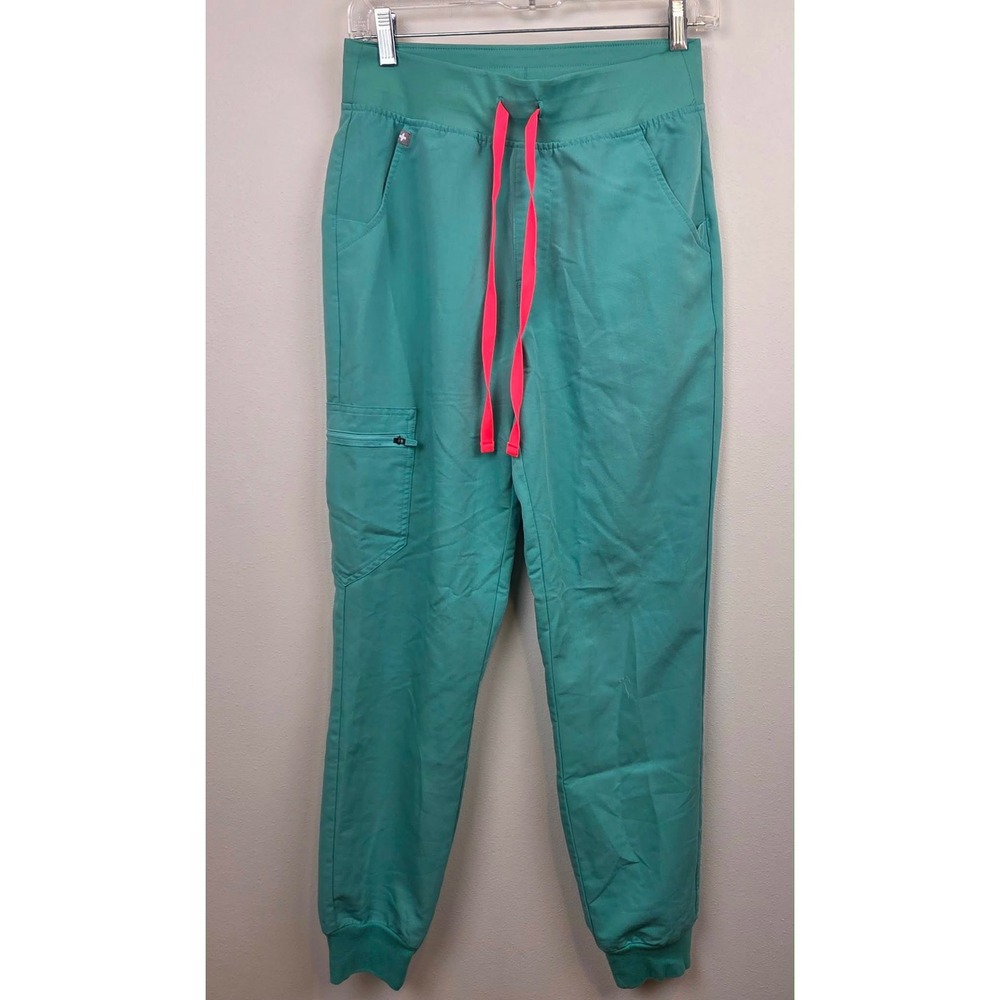 FIGS Zamora High Waist Jogger Scrub Pants Surgical Green Drawstring Women Small